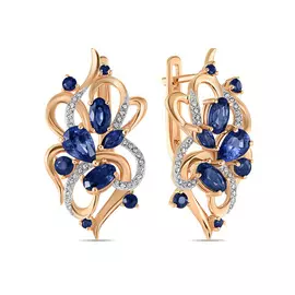 Золотые серьги c бриллиантами и сапфирами