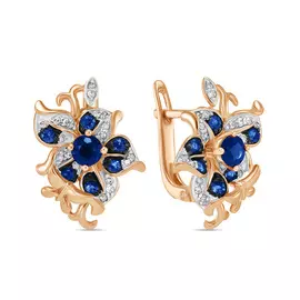 Золотые серьги c бриллиантами и сапфирами