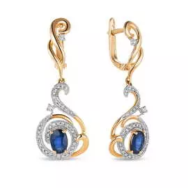 Золотые серьги c бриллиантами и сапфирами