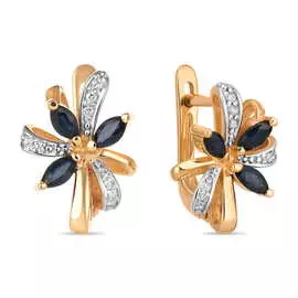 Золотые Серьги c бриллиантами и сапфирами