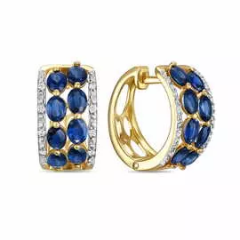 Золотые Серьги c бриллиантами и сапфирами