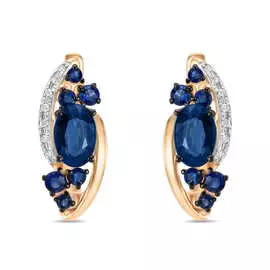 Золотые серьги c бриллиантами и сапфирами