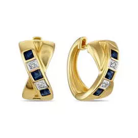 Золотые серьги c бриллиантами и сапфирами