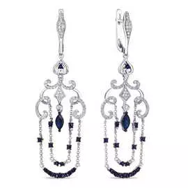 Золотые серьги c бриллиантами и сапфирами