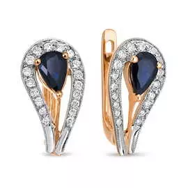 Золотые Серьги c бриллиантами и сапфирами