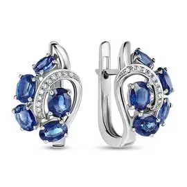 Золотые серьги c бриллиантами и сапфирами