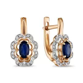 Золотые серьги c бриллиантами и сапфирами