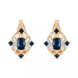 Золотые серьги c бриллиантами и сапфирами