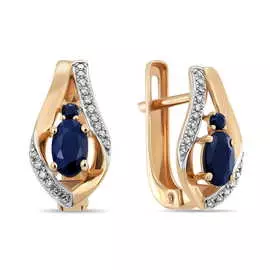 Золотые серьги c бриллиантами и сапфирами