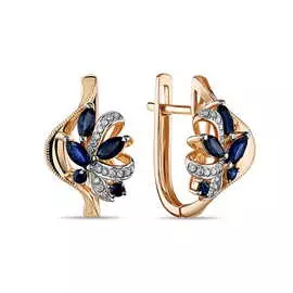 Золотые серьги c бриллиантами и сапфирами