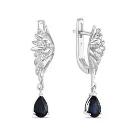 Золотые серьги c бриллиантами и сапфирами