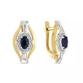 Золотые серьги c бриллиантами и сапфирами