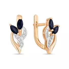 Золотые серьги c бриллиантами и сапфирами