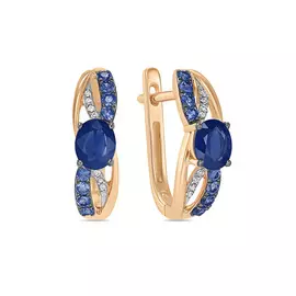 Золотые серьги c бриллиантами и сапфирами