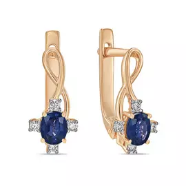 Золотые серьги c бриллиантами и сапфирами