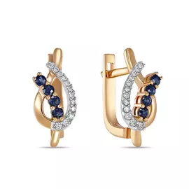 Золотые серьги c бриллиантами и сапфирами