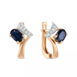 Золотые серьги c бриллиантами и сапфирами