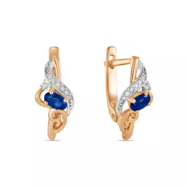 Золотые Серьги c бриллиантами и сапфирами