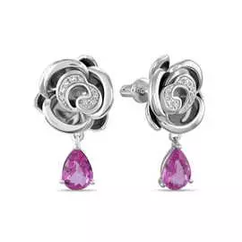 Золотые Серьги c бриллиантами и цветными сапфирами