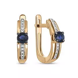 Золотые Серьги c бриллиантами и сапфирами