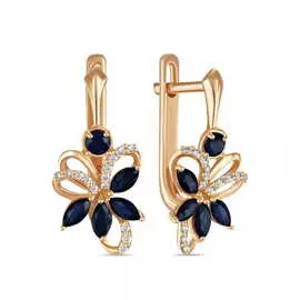 Золотые серьги c бриллиантами и сапфирами