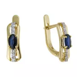 Золотые серьги c бриллиантами и сапфирами