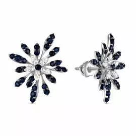 Золотые серьги c бриллиантами и сапфирами