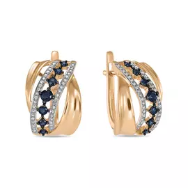 Золотые серьги c бриллиантами и сапфирами