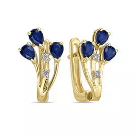 Золотые серьги c бриллиантами и сапфирами