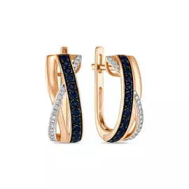 Золотые серьги c бриллиантами и сапфирами