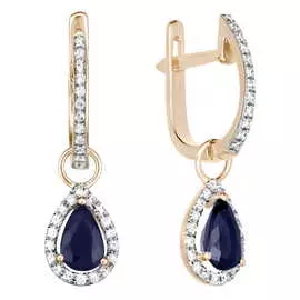 Золотые Серьги c бриллиантами и сапфирами