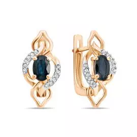 Золотые серьги c бриллиантами и сапфирами