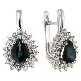 Золотые серьги c бриллиантами и сапфирами