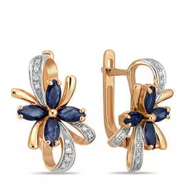 Золотые Серьги c бриллиантами и сапфирами