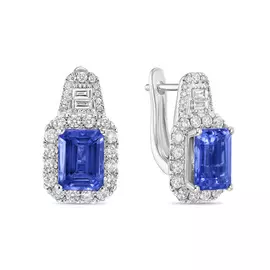 Золотые серьги c бриллиантами и танзанитами