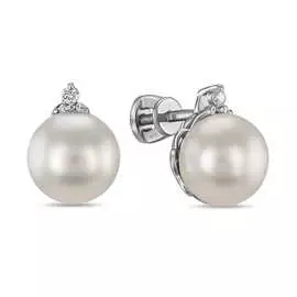 Золотые серьги c бриллиантами и жемчугом