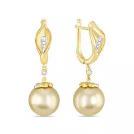 Золотые серьги c бриллиантами и жемчугом