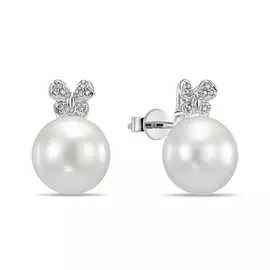 Золотые серьги c бриллиантами и жемчугом