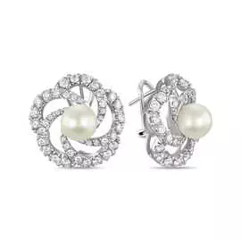 Золотые серьги c бриллиантами и жемчугом