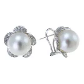 Золотые серьги c бриллиантами и жемчугом