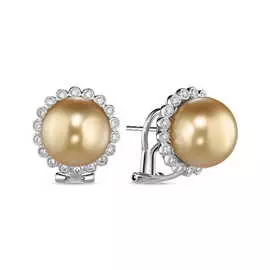 Золотые серьги c бриллиантами и жемчугом