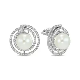 Золотые серьги c бриллиантами и жемчугом