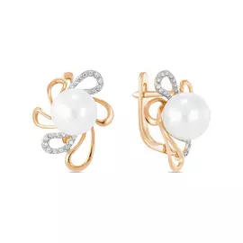 Золотые Серьги c бриллиантами и жемчугом