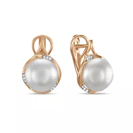 Золотые серьги c бриллиантами и жемчугом