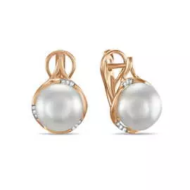 Золотые серьги c бриллиантами и жемчугом