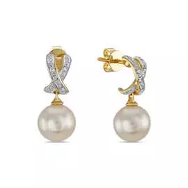 Золотые серьги c бриллиантами и жемчугом
