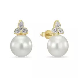 Золотые серьги c бриллиантами и жемчугом