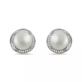 Золотые серьги c бриллиантами и жемчугом