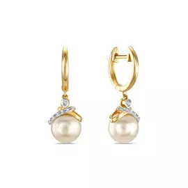 Золотые Серьги c бриллиантами и жемчугом