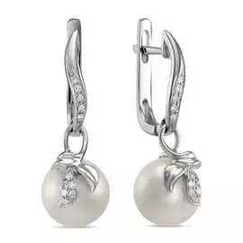 Золотые Серьги c бриллиантами и жемчугом